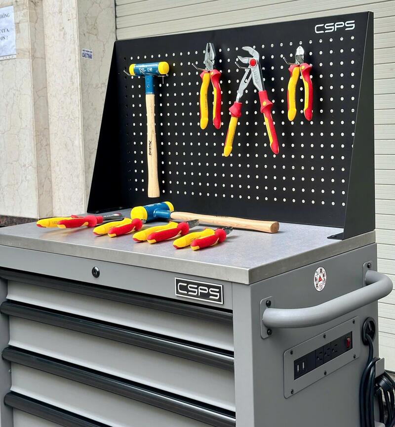 Khám Phá Tủ Dụng Cụ CSPS 76cm 5 Hộc Kéo Mặt Inox Kèm Vách Lưới Màu Xám